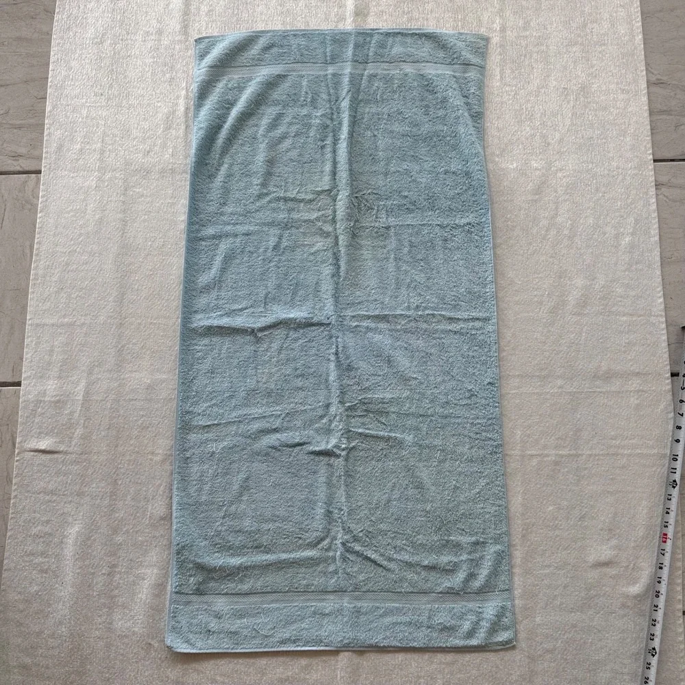 2pc Vintage Blue Bath Towels USA Cotton Stevens Utica Spa‎ Hotel Retro Set